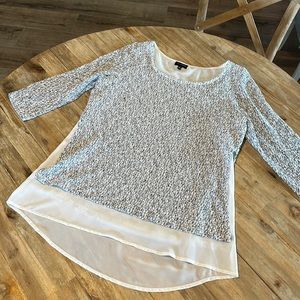 The Limited cotton chiffon sweater top, white black, size medium